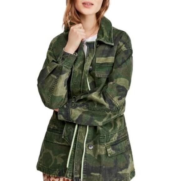 NEW FREE PEOPLE Seize The Day Green Camo Print Utility Jacket Size XS - Picture 8 of 8